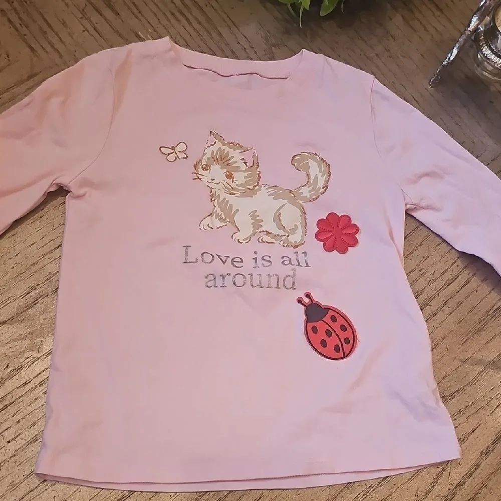 btween Pink Long Sleeve Shirt with Cat and Ladybug Size 6X